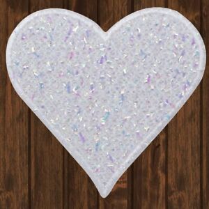 White Confetti Heart Embroidered Patch — Iron On