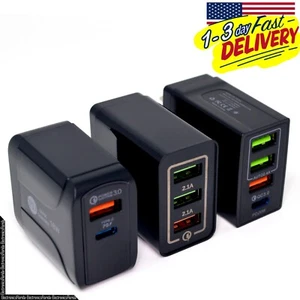 USB Wall Charger Plug AC Power Adapter for Samsung Android and iPhone (BLACK) - Picture 1 of 23