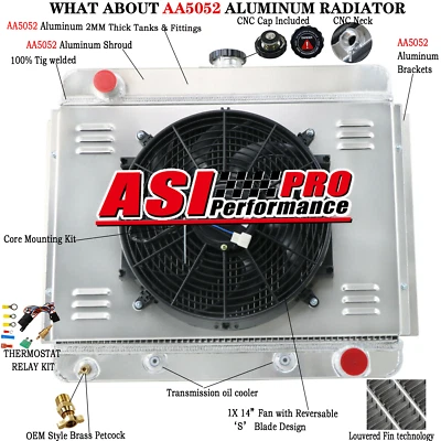 3 Row Radiator Shroud Fan For 1962-1967 Chevrolet Nova SS Chevy II 5.3L L6 V8 AT Foto 1 de 4