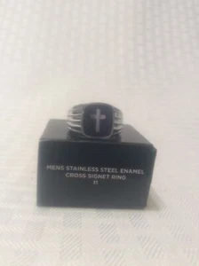 Avon Men's Stainless Steel Enamel Cross Signet Ring Size 11 New In Box - Picture 1 of 6