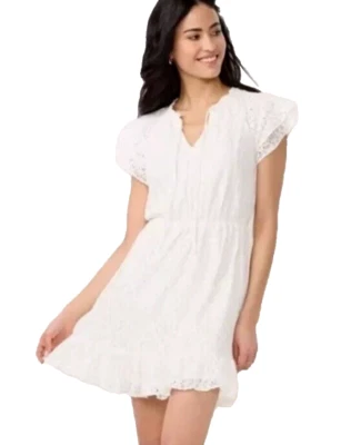 Mini Vestido Romántico Lauren Conrad Marfil Blanco Encaje Mangas Volantes Mujer XL Foto 1 de 4