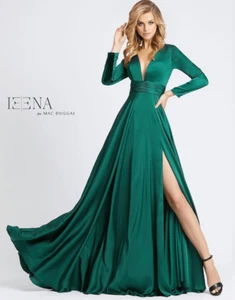 VESTIDO MAC DUGGAL MANGA LARGA CINTURA ARRUGADA A-LINE NUEVO - Imagen 1 de 10