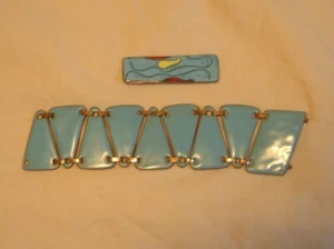 Mildred Ball American Modernist Wide Enamel Bracelet and Pin - Picture 1 of 5
