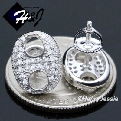 PENDIENTE HOMBRE PLATA ESTERLINA 925 CIRCONITA HELADA CHAPADO EN ORO/PLATA ESLABÓN MARINO*188 Foto 1 de 2