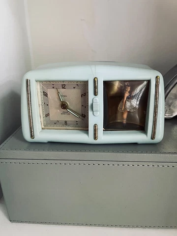 Vintage Florn Ballerina Musical Alarm Clock, Blue Bakelite, Made In Germany Cover