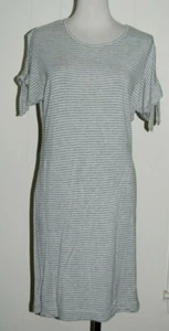 Dalia Viscose Gray White Stripe Cold Shoulder SS Pockets Oversize Dress XS - Picture 1 of 5
