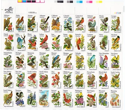 Scott #1953A-2002Ac State Birds and Flowers Full Sheet of 50 Stamps - MNH - Image 1 of 2