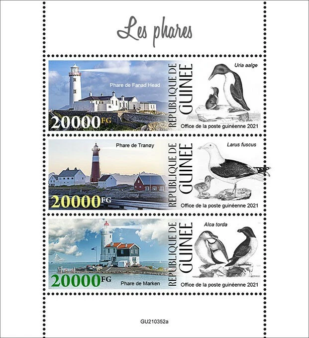 Guinea 2021 MNH Lighthouses Stamps Fanad Head Lighthouse Gulls Birds 3v M/S - Image 1 of 1