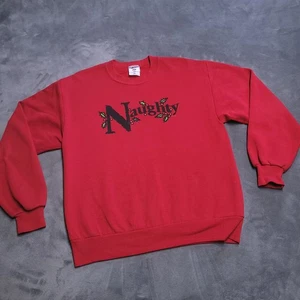 Vtg 90s Christmas Crewneck Sweatshirt Naughty Mistletoe Red Medium Jerzees USA - Picture 1 of 5