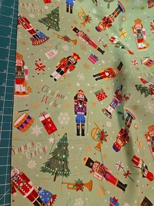 Hobby Lobby Fabric Nutcracker Green Cotton New 2 Remnant Quilt Craft  Christmas  - Picture 1 of 5