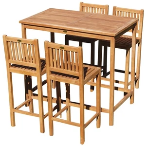 XXL BAR-SET - TEAK Bartisch Bistrotisch Stehtisch 120x70cm mit 4x Barhocker Holz - Bild 1 von 8
