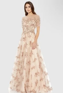 Mac Duggal 79317 Sz 12 Champagne Pink Floral Embellished A-line Gown $698 - Picture 1 of 5