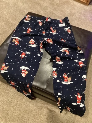 Nuevo con etiquetas Pantalones de pijama de franela de Navidad de Papá Noel azul marino antiguo XL ALTO Foto 1 de 3