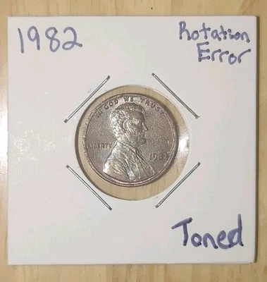 1982 Toned Lincoln Cent Rotation Error Coin! READ DESCRIPTION!! - Image 1 of 4
