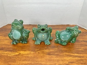 Set of 3 Frog Ceramic -Humorous Poses, White/blue Belly - 3.5 inches tall - Picture 1 of 7