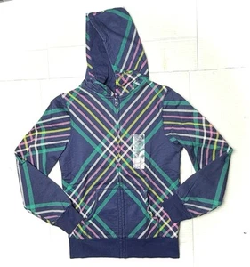 Vintage Arizona Sweatshirt Girls Size Large 14 16 Blue Plaid Hoodie Zip Up 90s - Picture 1 of 9