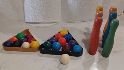 Vintage Wooden Skittles Game Pins and Ball Set - Image 1 of 4