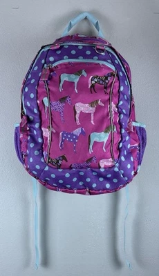 Garnet Hill Pony Up Pink Prple Large Girls Backpack Polka Dot Roomy Many Pockets - Image 1 of 4