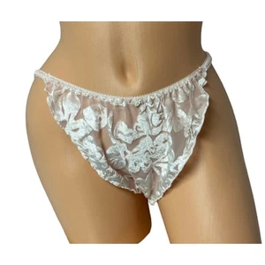 ViNTaGe Pink Burnout Floral Velvet Satin String Bikini Sissy Panties L - Picture 1 of 9