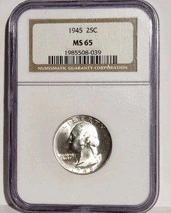 Silver Quarter  Washington 1945  graded MS 65 by NGC - Picture 1 of 5
