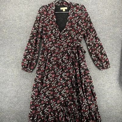 Vestido Michael Kors Envolvente Para Mujer M Negro Cuello en V Hada Cottagecore Romántico Boho Foto 1 de 4