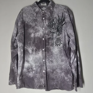 Eighty Eight Y2K Gray Men's Large Tie-Dye Cross Wing Cyber Grunge Button Up - Picture 1 of 7