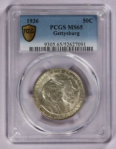 1936 Battle of Gettysburg Commemorative Silver Half Dollar 50C PCGS MS 65 - Picture 1 of 3