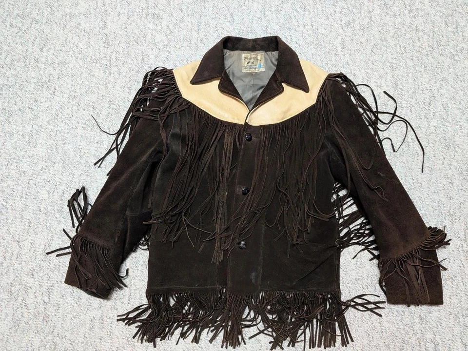 Chaqueta vintage PIONEER WEAR cuero FRINGE 40 cuero de vaca Western piel de ciervo gamuza rrl Foto 1 de 4