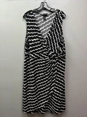 Vestido Lane Bryant para mujer 18/20 negro blanco con cinturón elástico sin mangas envolvente Plus Foto 1 de 4