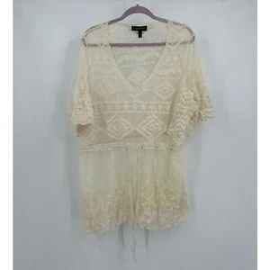Lane Bryant Womens Pullover Top Size 18/20 Cream Sheer Lace Crochet Festival - Picture 1 of 6