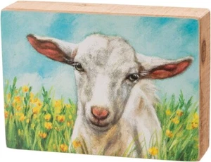 Letrero de bloque de madera Goat in Meadow Primitives de Kathy 5 en x 8 en animal de granja - Imagen 1 de 1