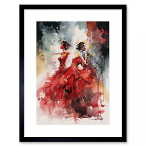 Flamenco Music Dancers Dancing Stage Red Dresses Framed Art Print Picture 9X7 In - Picture 1 of 25