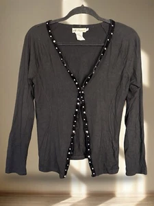 Vintage Y2K Blumarine Black Crystal Rhinestone Velvet Trim Cardigan Sz 46 Medium - Picture 1 of 4