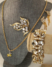 4 Piece Fashion Jewelry Gold Tone Clear Rhinestone Necklace Bracelet