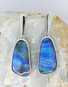 Solid Boulder Opal Sterling Silver Dangle Style Earrings - Picture 1 of 3