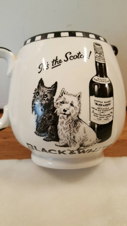 Antique Pottery Black and White Scotch Whiskey Pub Jug 1920s H5" X W6" By Shelly - Image 1 of 4