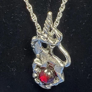 Regal Unicorn Pewter Pendant Necklace Red Fellowship Foundry US Made *NEW* - Picture 1 of 3