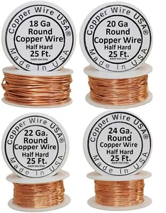  Copper Wire,(Half Hard) for Jewelry Making 18,20,22, and 24Ga 25 Ft Spool Each - Picture 1 of 13