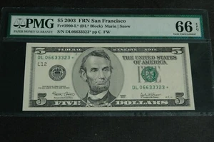 2003 $5 Fr. 1990-L* San Francisco (Star) FRN PMG 66 EPQ Gem Unc LOW PRINT ! - Picture 1 of 2
