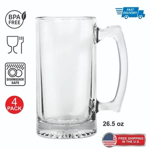 Nuevas tazas deportivas pesadas de vidrio para cerveza con asas 26,5 oz. Oktoberfest Beer Stein - 4PK - Imagen 1 de 4