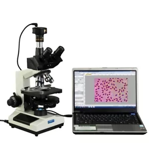 OMAX 40X-2000X Trinocular Phase Contrast Compound LED Microscope+9MP USB Camera - Picture 1 of 9