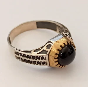 Vintage Men's Ring Silver 925 Black Onyx Bronze 11.25 Art Deco Revival Dome Gift - Picture 1 of 19