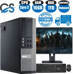 FULL DELL QUAD CORE i7 DESKTOP PC TOWER COMPUTER WINDOWS 10 16GB RAM 1TB HDD UK - Picture 1 of 1