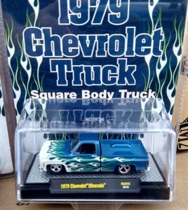 M2 Machines 1:64 1979 Chevrolet Silverado Square Body Truck Blue W/ Flames Mijo - Picture 1 of 3