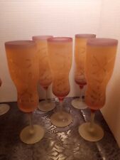 SET OF 5 MILANO ROMANIAN Champagne Flute Glasses Pink/Gold