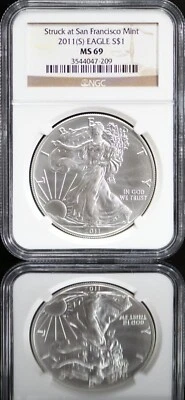 2011 S American Silver Eagle NGC MS 69 ~ STRUCK at San Francisco ~ FREE SHIPPING - Image 1 of 3
