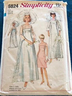 🌺 1966 SIMPLICITY #6824 - LADIES RETRO BRIDAL GOWNS & EVENING DRESS PATTERN 10 - Image 1 of 2