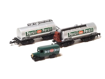 82071 Marklin Z-scale old era DRG "PERSIL" 2 TANK CAR SET W/BENZ TRUCK in metal - Image 1 of 2