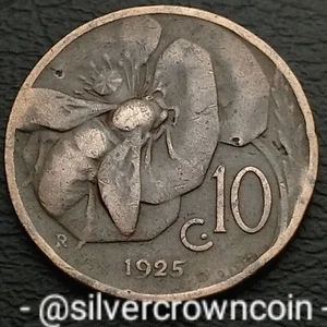 Italy 10 Centesimi 1925 R. KM#60. Ten Cents coin. Honey Bee. Bronze Dime. 10C. - Picture 1 of 7