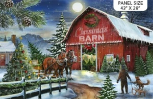 Christmas Wish Holiday Fabric Panel Snow Trees Horses Sled Night Northcott - Picture 1 of 1
